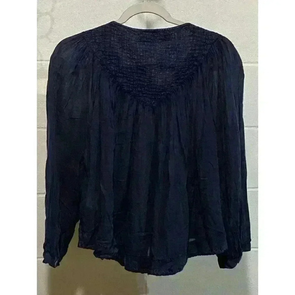 FP We the‎ Free Cool Meadow Peasant Blouse XSMALL Navy Long Sleeve Yoke Neck NWT - Picture 7 of 11